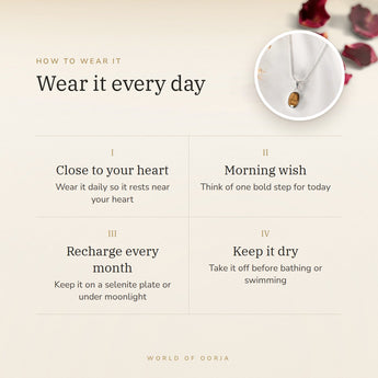 How to wear your Tiger Eye Pendant – daily wear, morning wish, recharge on selenite or moonlight