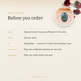 Turquoise (Firoza) Ring – good to know before you order: what is in the box, energised after order