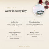 How to wear your Moss Agate Bracelet – left wrist, morning wish, recharge on selenite or moonlight