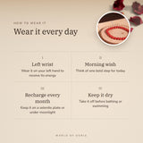 How to wear your Red Coral Bracelet – left wrist, morning wish, recharge on selenite or moonlight