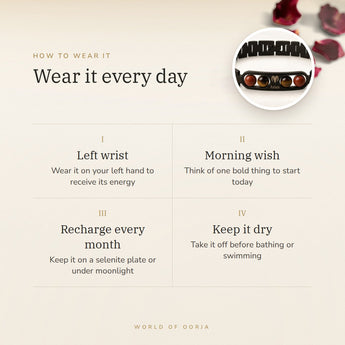How to wear your Aries Metal Zodiac Bracelet – left wrist, morning wish, recharge on selenite or moonlight