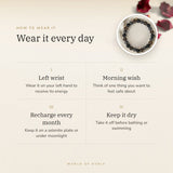 How to wear your Mulank 4 Bracelet – left wrist, morning wish, recharge on selenite or moonlight