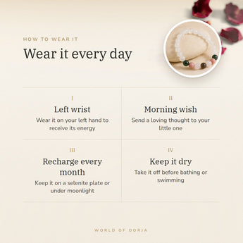 How to wear your Pregnancy Bracelet – left wrist, morning wish, recharge on selenite or moonlight
