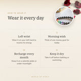 How to wear your 7 Chakra with Pyrite Bracelet – left wrist, morning wish, recharge on selenite or moonlight