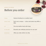 Amethyst Leather Bracelet – before you order: size, what is in the box, energised after order