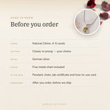 Citrine Pendant – good to know before you order: what is in the box, energised after order