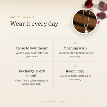 How to wear your Pearl (Moti) Pendant – daily wear, morning wish, recharge on selenite or moonlight
