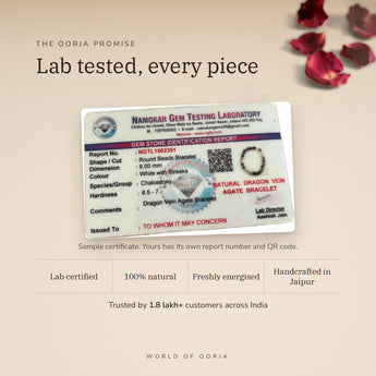 Dragon Vein Bracelet lab certificate with QR code – The Oorja promise