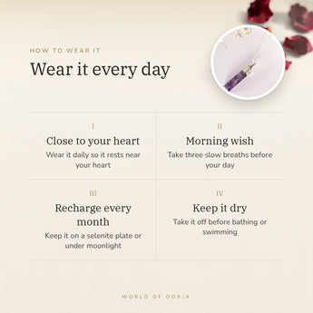 How to wear your Amethyst Pencil Pendant – daily wear, morning wish, recharge on selenite or moonlight