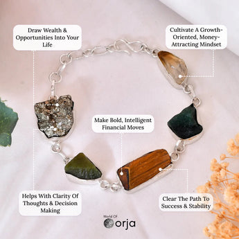 Raw Dhan Yog bracelet unpolished wealth crystals close-up - natural uncut gemstones handcrafted India