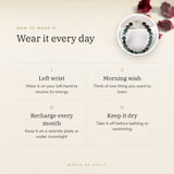 How to wear your Emerald Silver Bracelet (Panna) – left wrist, morning wish, recharge on selenite or moonlight