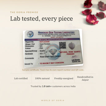 Rose Quartz Heart Pendant lab certificate with QR code – The Oorja promise