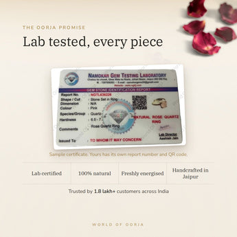 Rose Quartz Ring lab certificate with QR code – The Oorja promise