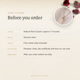 Rose Quartz Pencil Pendant – good to know before you order: what is in the box, energised after order