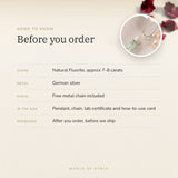 Fluorite Pencil Pendant – good to know before you order: what is in the box, energised after order