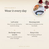 How to wear your 7 Chakra Lava bracelet – left wrist, morning wish, recharge on selenite or moonlight