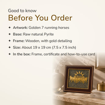 7 Horses of Prosperity on Raw Pyrite Frame – good to know before you order