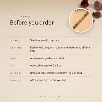Gold Plated Dhan Yog Bracelet – before you order: size, what is in the box, energised after order