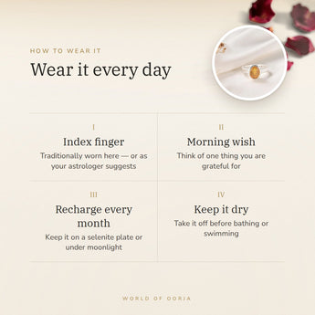 How to wear your Yellow Sapphire (Pukhraj) Ring – daily wear, morning wish, recharge on selenite or moonlight