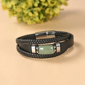 Green Aventurine Leather Bracelet — Luck, Opportunity & New Beginnings