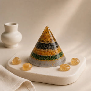 Dhan Yog Energy Pyramid with Selenite Base – Wealth & Cleansing