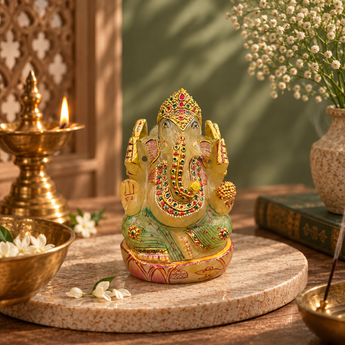 Yellow Quartz Ganesha Idol – 22K Gold Hand-Painted (533g)