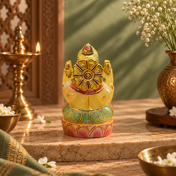 World of Oorja Yellow Quartz Ganesha Idol – 22K Gold Hand-Painted (533g)