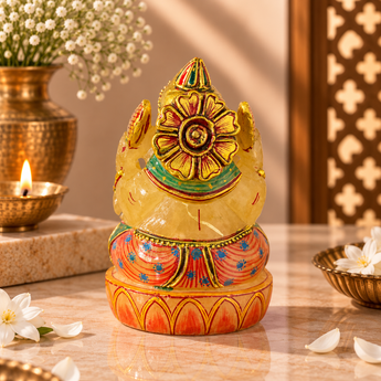 World of Oorja Yellow Quartz Ganesha Idol with 22K Gold Hand-Painted Finish 604g