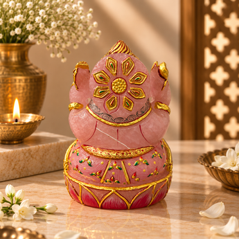 22K Gold Hand-Painted Rose Quartz Lord Ganesha Idol 2kg | World of Oorja