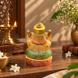 World of Oorja Yellow Quartz Ganesha Idol with 22K Gold Hand-Painted Finish 442g