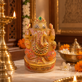World of Oorja Yellow Quartz Ganesha Idol with 22K Gold Hand-Painted Finish 811g