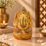 World of Oorja 22K Gold Hand-Painted Yellow Quartz Ganesha Idol 604g