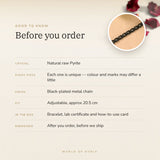 Black Metal Raw Pyrite Bracelet – before you order: size, what is in the box, energised after order
