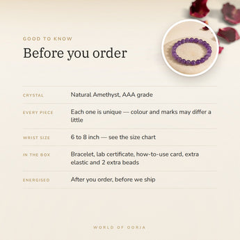 Amethyst bracelet – before you order: size, what is in the box, energised after order