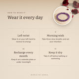 How to wear your Amethyst bracelet – left wrist, morning wish, recharge on selenite or moonlight