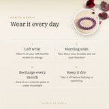 How to wear your Amethyst bracelet – left wrist, morning wish, recharge on selenite or moonlight