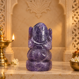 Rear view of the Amethyst Ganesh Ji murti showing the carved crown detail