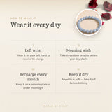 How to wear your Angelite bracelet – left wrist, morning wish, recharge on selenite or moonlight