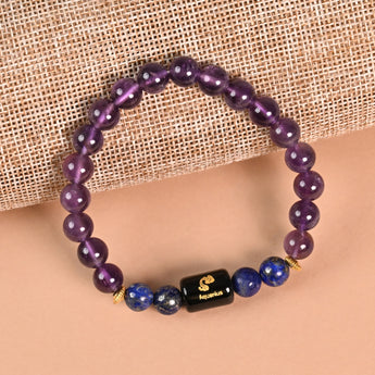Aquarius zodiac bracelet Amethyst and Lapis Lazuli with engraved Aquarius name bead