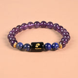 Aquarius zodiac bracelet Amethyst and Lapis Lazuli with engraved Aquarius name bead
