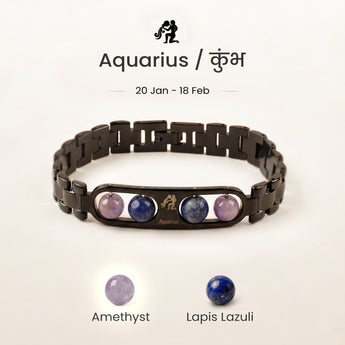 Aquarius zodiac bracelet with Amethyst and Lapis Lazuli – Kumbh rashi crystal bracelet