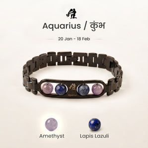 Aquarius zodiac bracelet with Amethyst and Lapis Lazuli – Kumbh rashi crystal bracelet