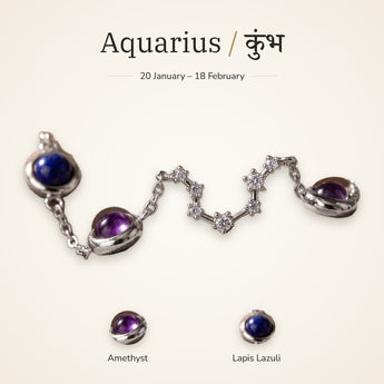 Aquarius zodiac constellation bracelet for women with Amethyst and Lapis Lazuli – silver