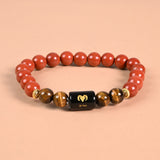 Aries zodiac bracelet in Red Jasper and Tiger's Eye with engraved black onyx Aries bead