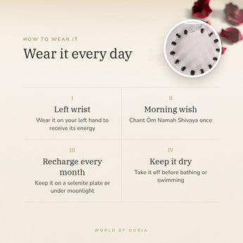How to wear your Silver Plated Karungali Bracelet – left wrist, morning wish, recharge on selenite or moonlight