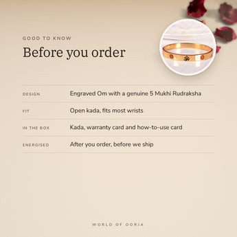 Om 5 Mukhi Rudraksha Kada – before you order: size, what is in the box, energised after order