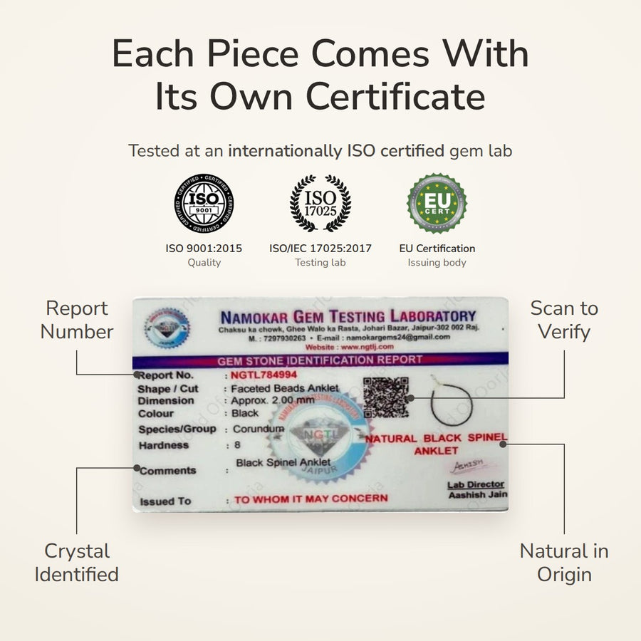 Black Spinel Anklet – Protection & Vitality lab certificate – World of Oorja