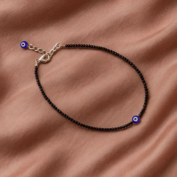 Black Tourmaline Anklet with Evil Eye Charm - WorldOfOorja