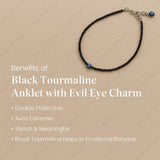 Black Tourmaline Anklet with Evil Eye Charm - WorldOfOorja