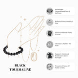 Black Tourmaline bracelet close-up showing natural black striated crystal beads - certified authentic